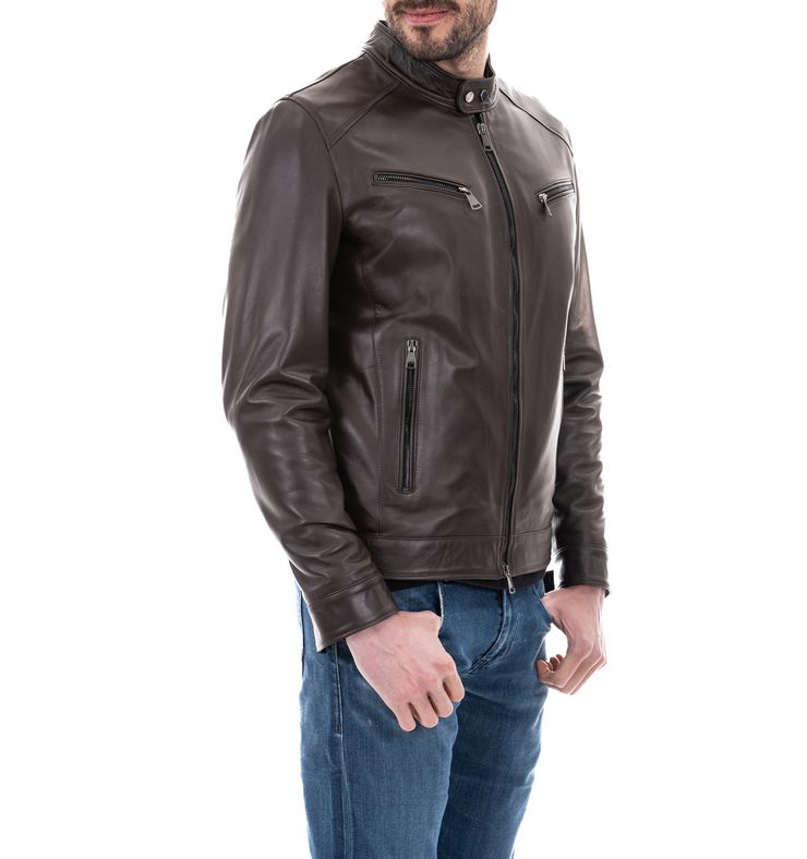 Biker da uomo in vera pelle moro - immagine 2