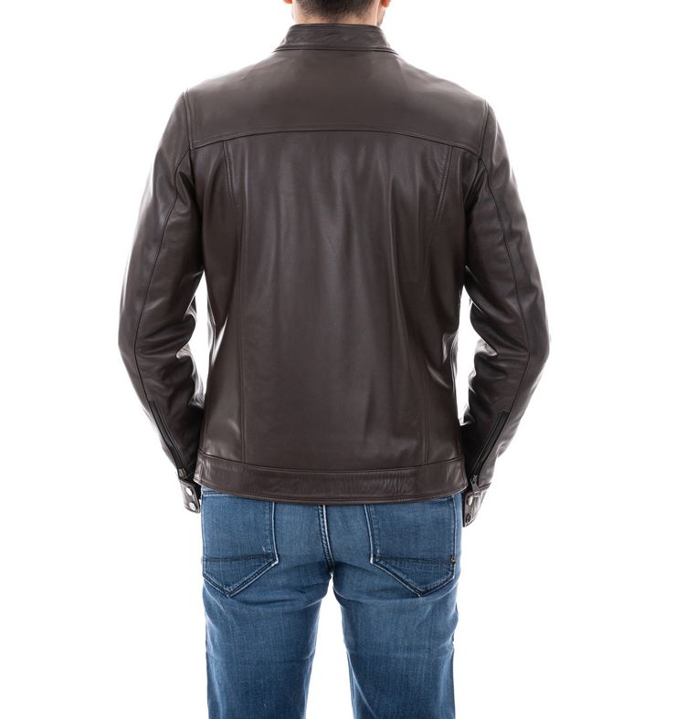 Biker da uomo in vera pelle moro - immagine 4