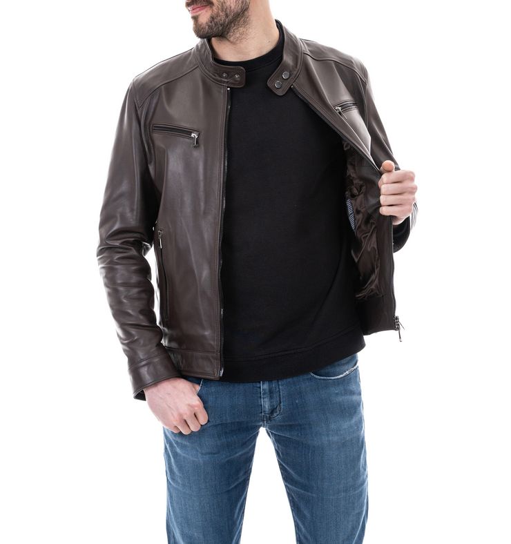 Biker da uomo in vera pelle moro - immagine 3