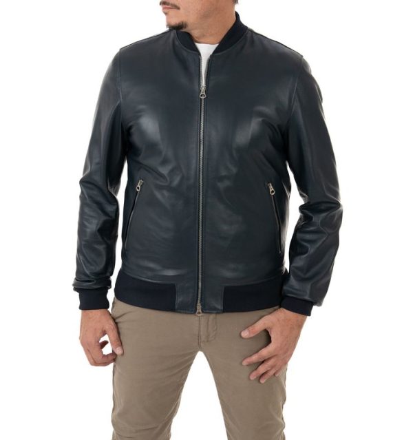 Bomber da uomo in vera pelle blu