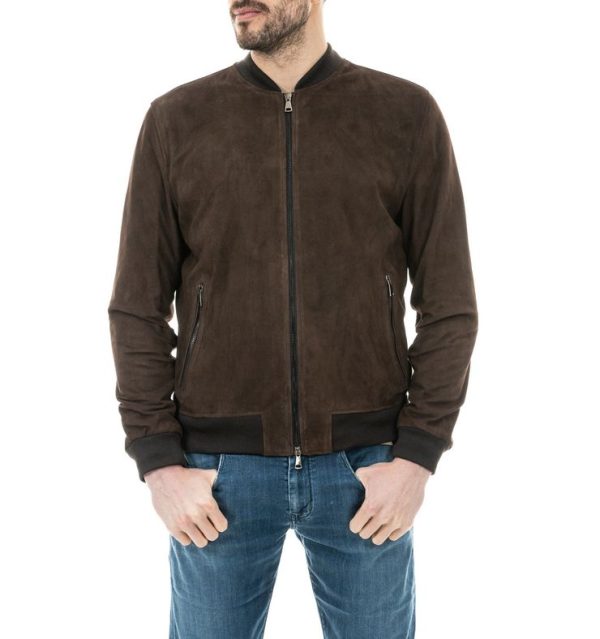 Bomber da uomo scamosciato in vera pelle moro