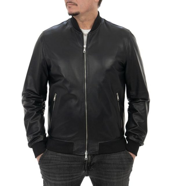 Bomber da uomo in vera pelle nero