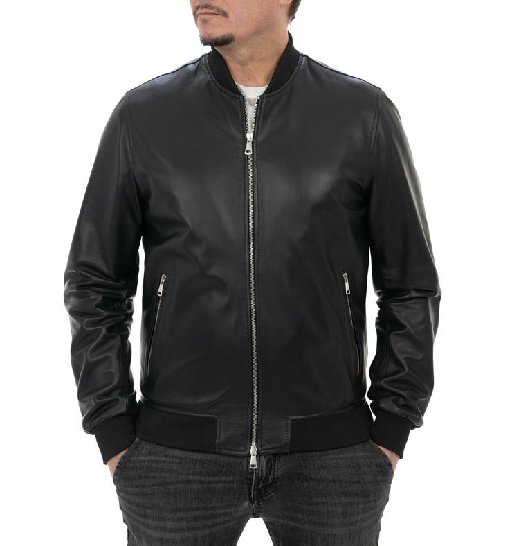 Bomber da uomo in vera pelle nero