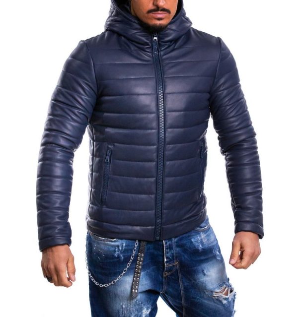 Piumino da uomo in vera pelle blu