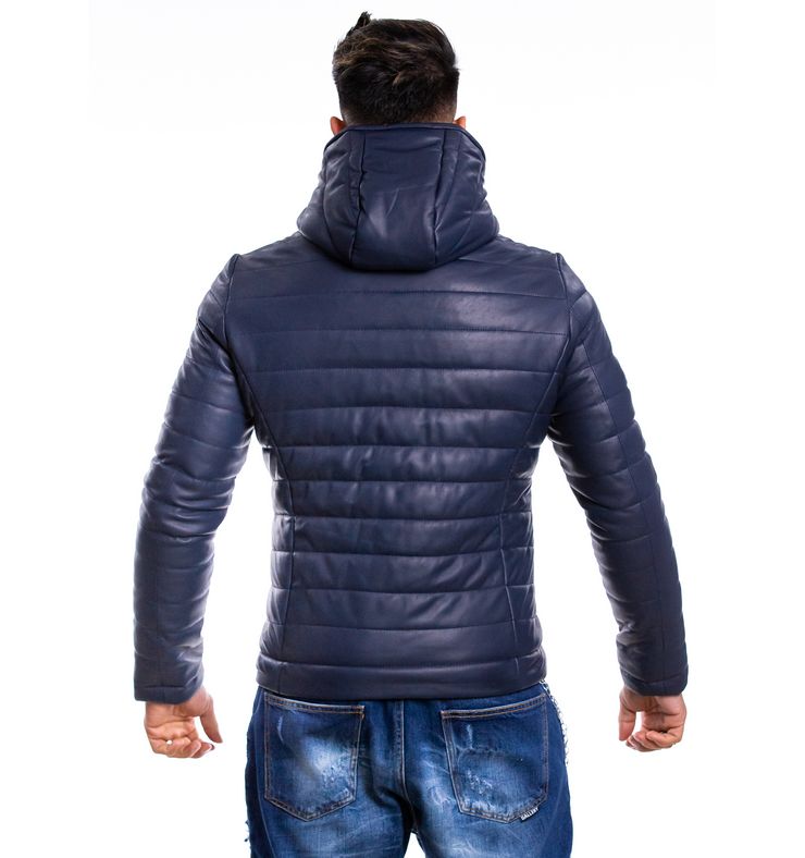 Piumino da uomo in vera pelle blu - immagine 4