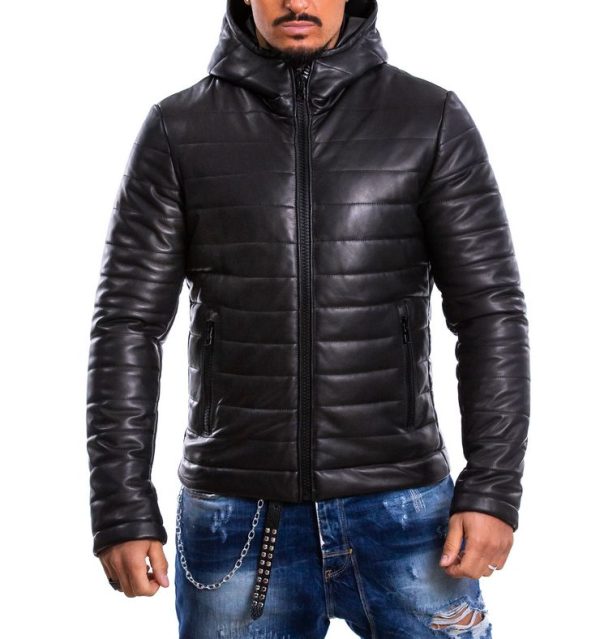 Piumino da uomo in vera pelle nero