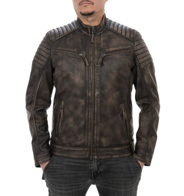 Biker da uomo in vera pelle vintage moro