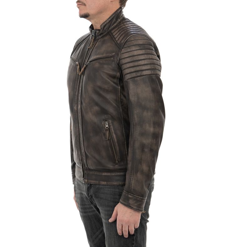 Biker da uomo in vera pelle vintage moro - immagine 2