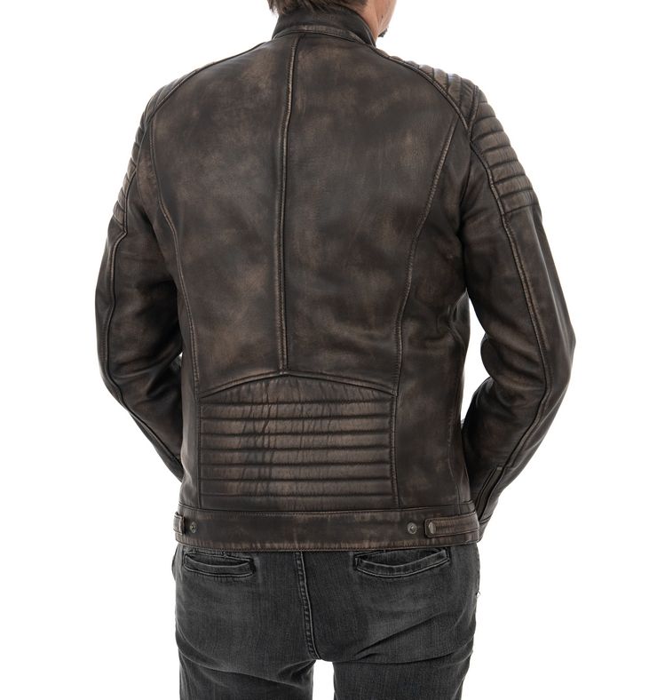 Biker da uomo in vera pelle vintage moro - immagine 4
