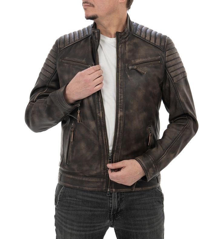 Biker da uomo in vera pelle vintage moro - immagine 3