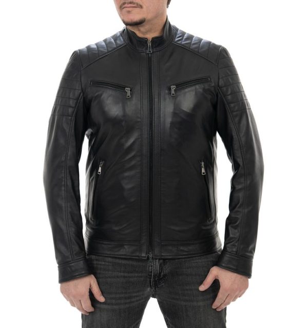 Biker da uomo in vera pelle nero