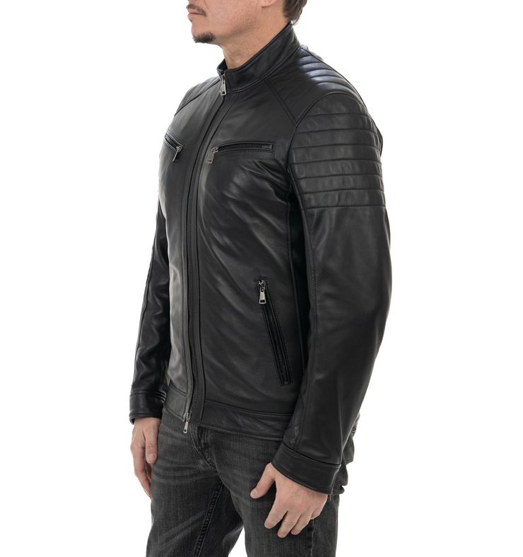 Biker da uomo in vera pelle nero - immagine 2