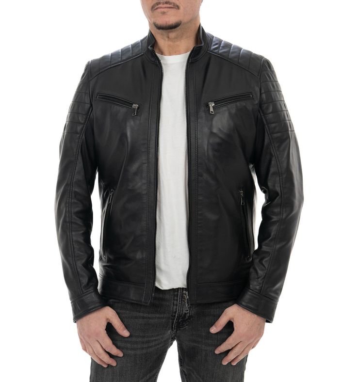 Biker da uomo in vera pelle nero - immagine 3