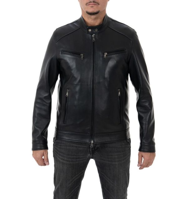 Biker da uomo in vera pelle nero