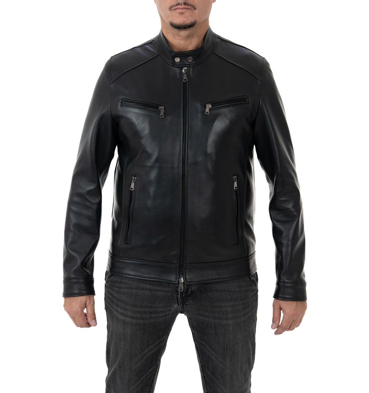 Biker da uomo in vera pelle nero