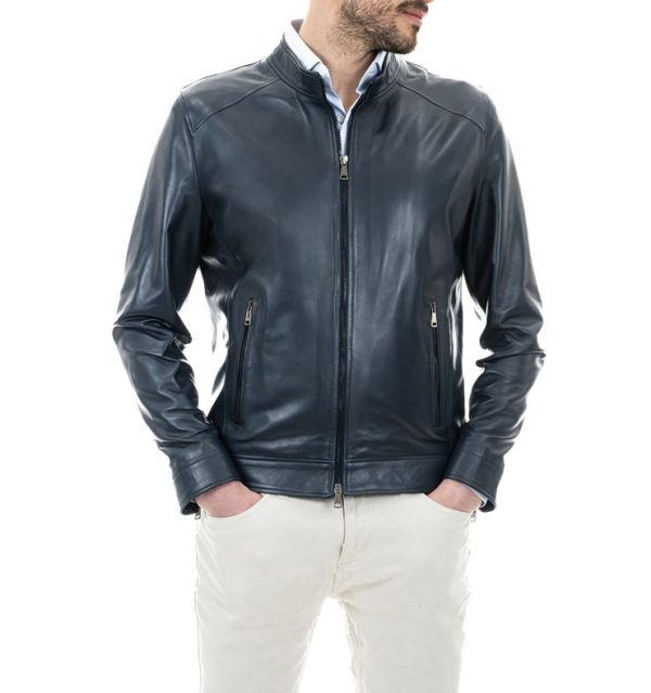 Giacca da uomo in vera pelle blu