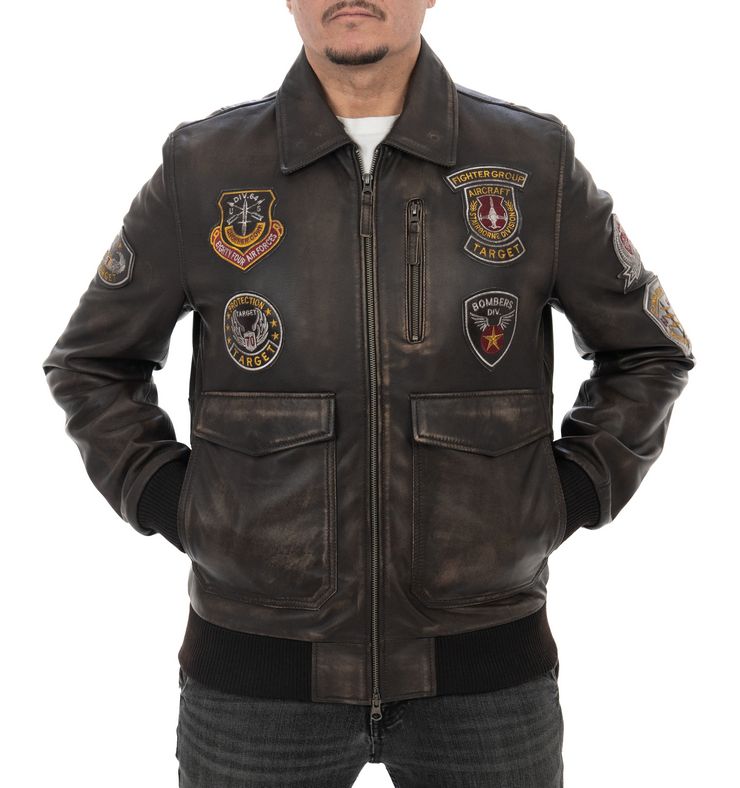 Aviatore da uomo in vera pelle vintage moro