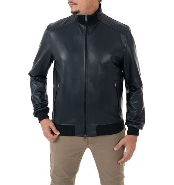 Giubbotto da uomo in vera pelle blu