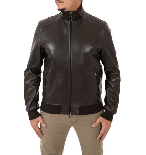Bomber da uomo in vera pelle moro