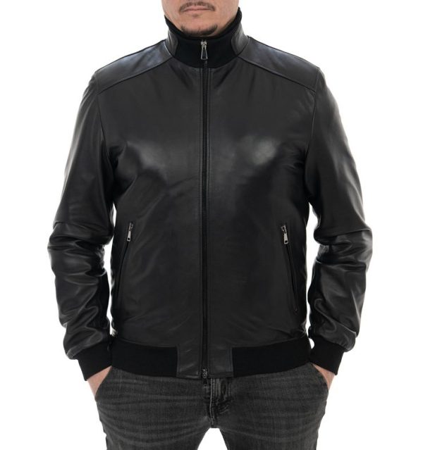 Bomber da uomo in vera pelle nero