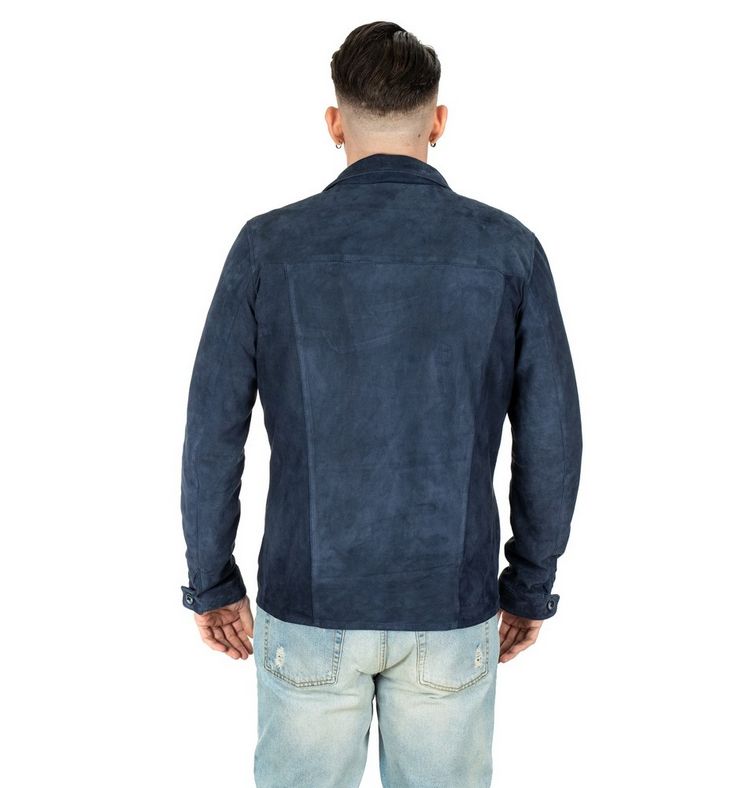 Camicia da uomo scamosciata blu in vera pelle - immagine 4