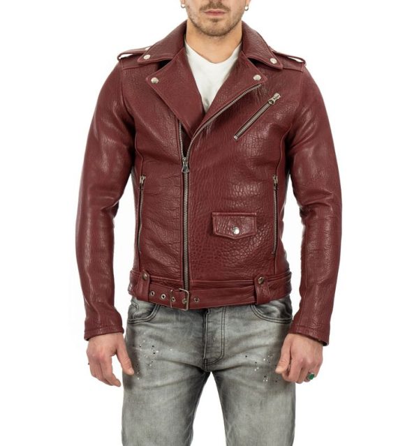 Chiodo bordeaux da uomo in vera pelle di vitello