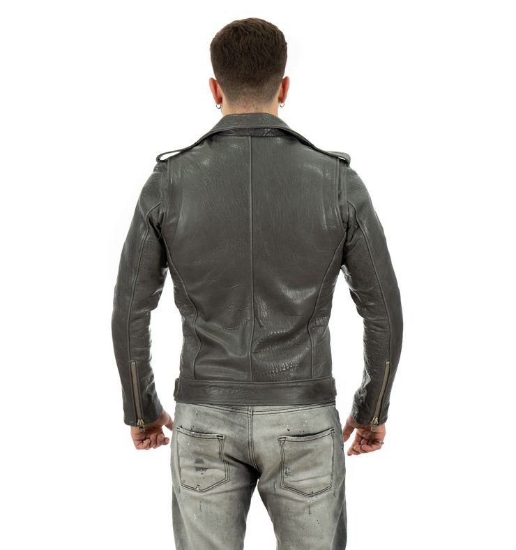 Chiodo grigio da uomo in vera pelle di vitello - immagine 4