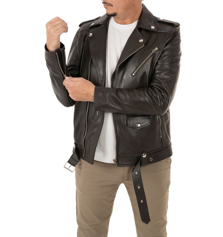 Chiodo da uomo in vera pelle moro - immagine 3