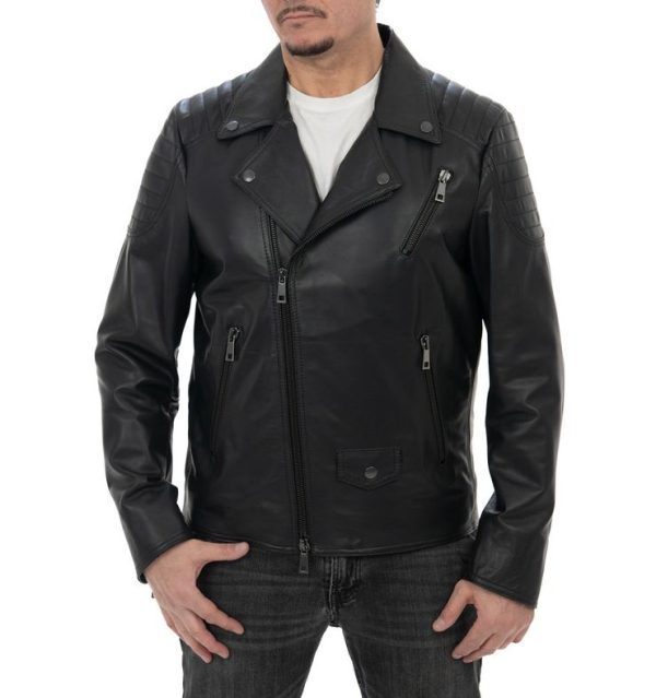 Chiodo da uomo in vera pelle nero