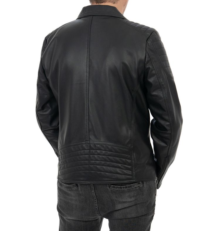 Chiodo da uomo in vera pelle nero - immagine 4