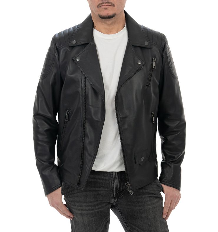 Chiodo da uomo in vera pelle nero - immagine 2
