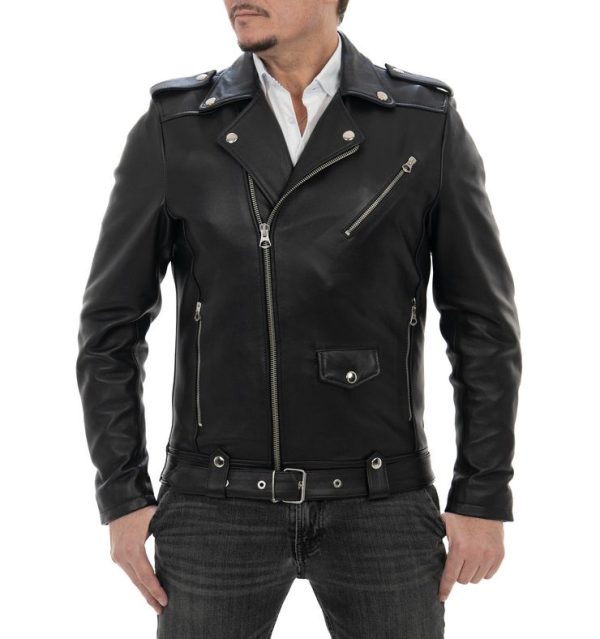 Biker da uomo in vera pelle nero