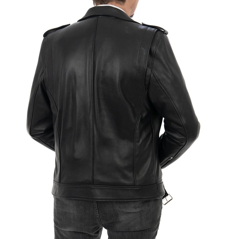 Biker da uomo in vera pelle nero - immagine 4