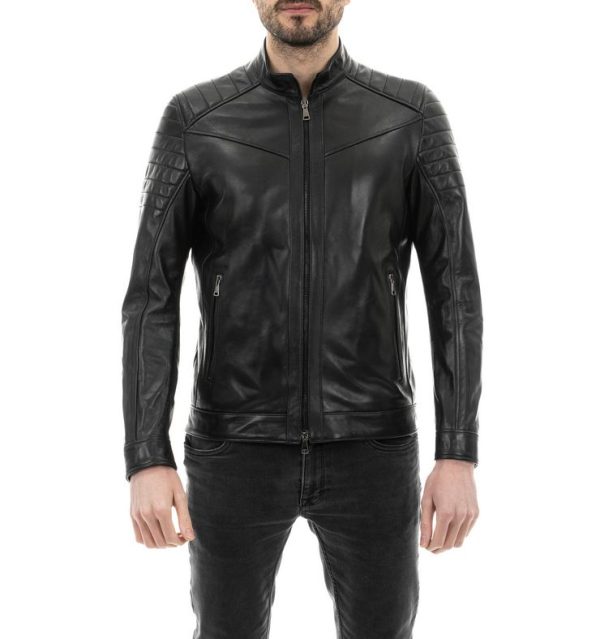 Biker da uomo in vera pelle nero
