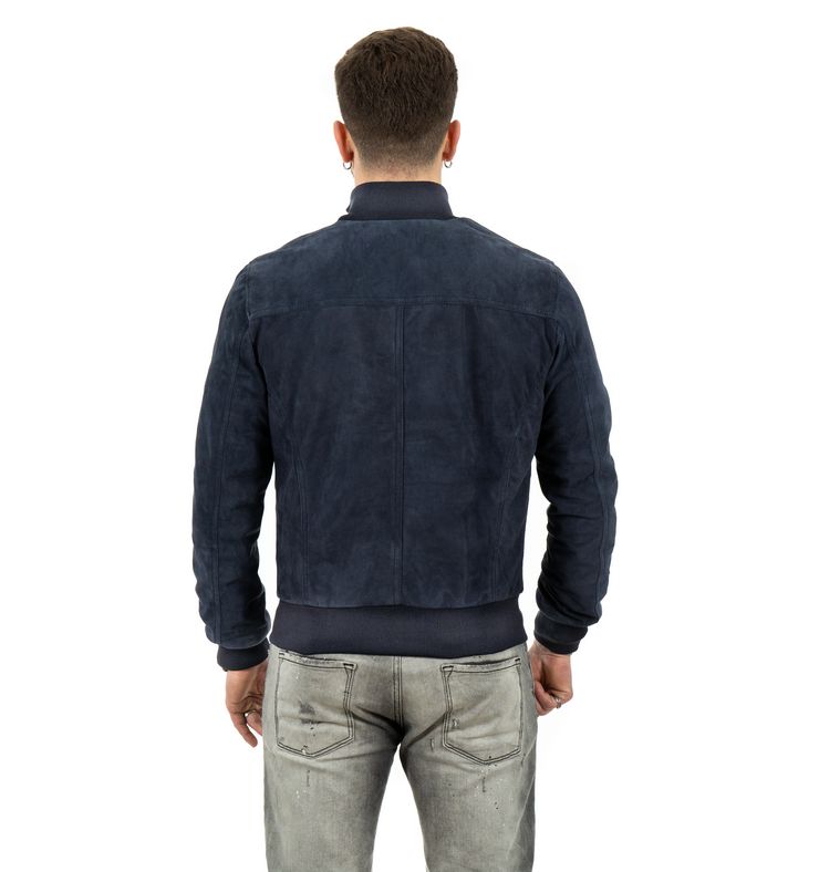 Giubbotto da uomo scamosciato in vera pelle blu - immagine 4