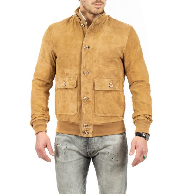 Giubbotto da uomo scamosciato in vera pelle camel