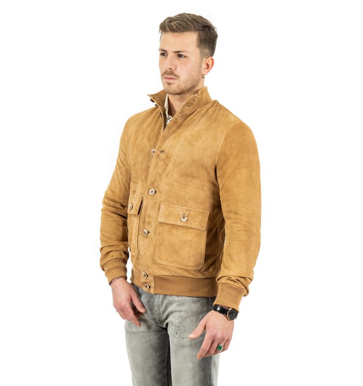 Giubbotto da uomo scamosciato in vera pelle camel - immagine 2
