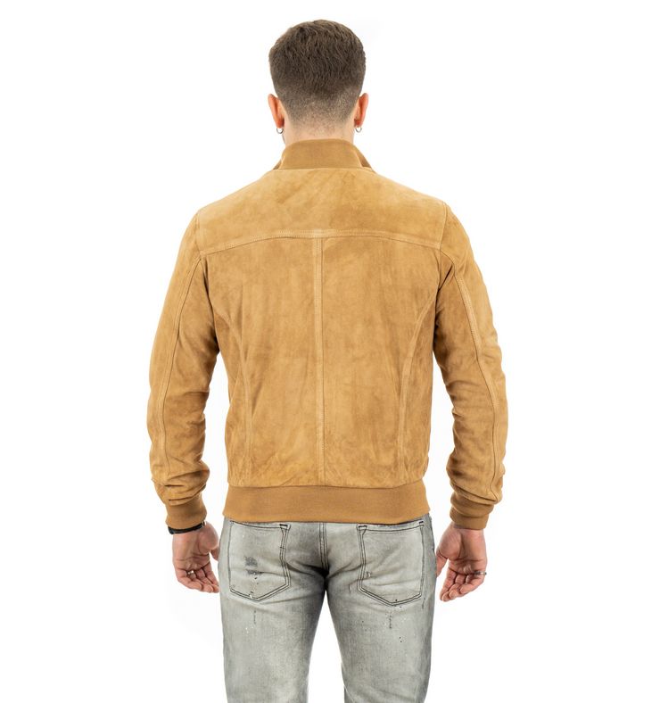 Giubbotto da uomo scamosciato in vera pelle camel - immagine 3
