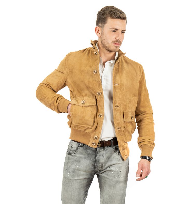 Giubbotto da uomo scamosciato in vera pelle camel - immagine 4