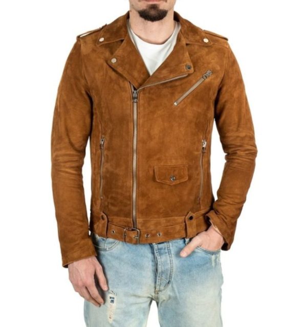 Chiodo da uomo in vera pelle scamosciato cuoio