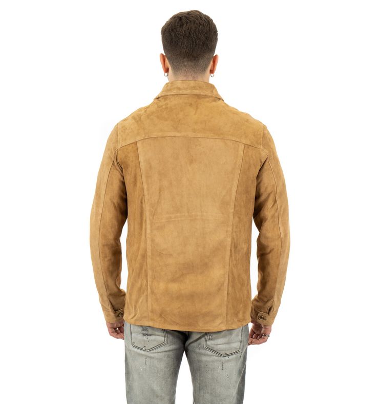 Giacca da uomo scamosciata in vera pelle camel - immagine 4