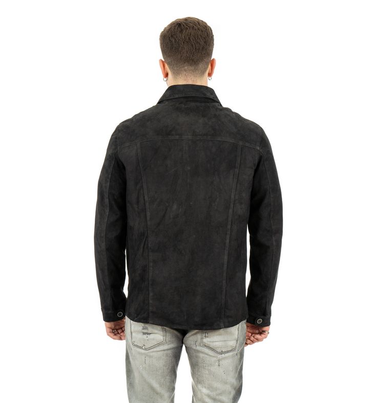Giacca da uomo scamosciata in vera pelle nero - immagine 4