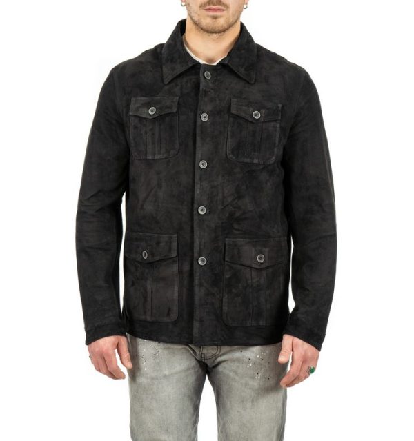 Giacca da uomo scamosciata in vera pelle nero