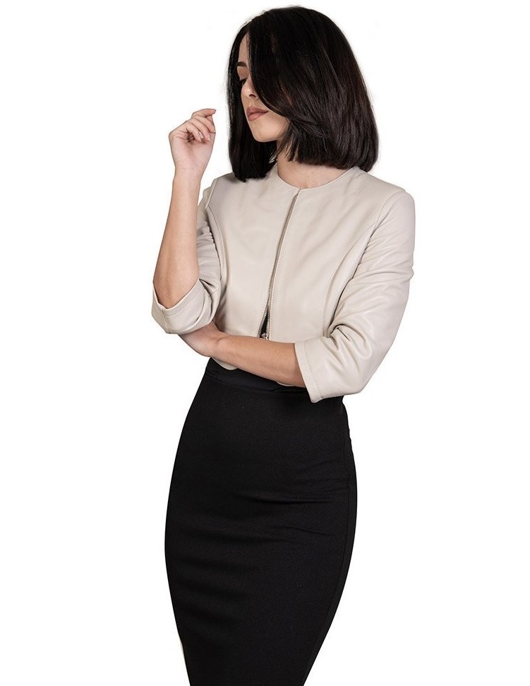 bolerino da donna in vera pelle beige