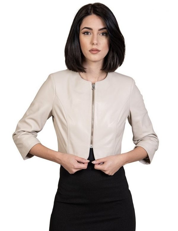 bolerino da donna in vera pelle beige