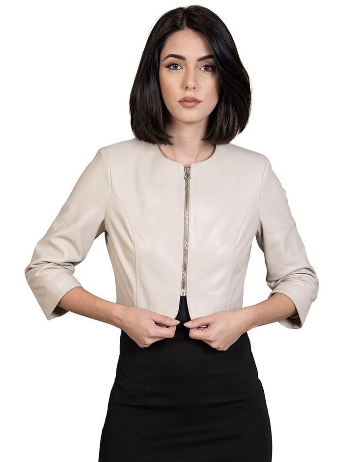 bolerino da donna in vera pelle beige