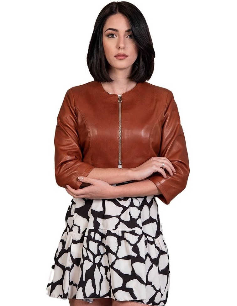 bolerino da donna in vera pelle cuoio