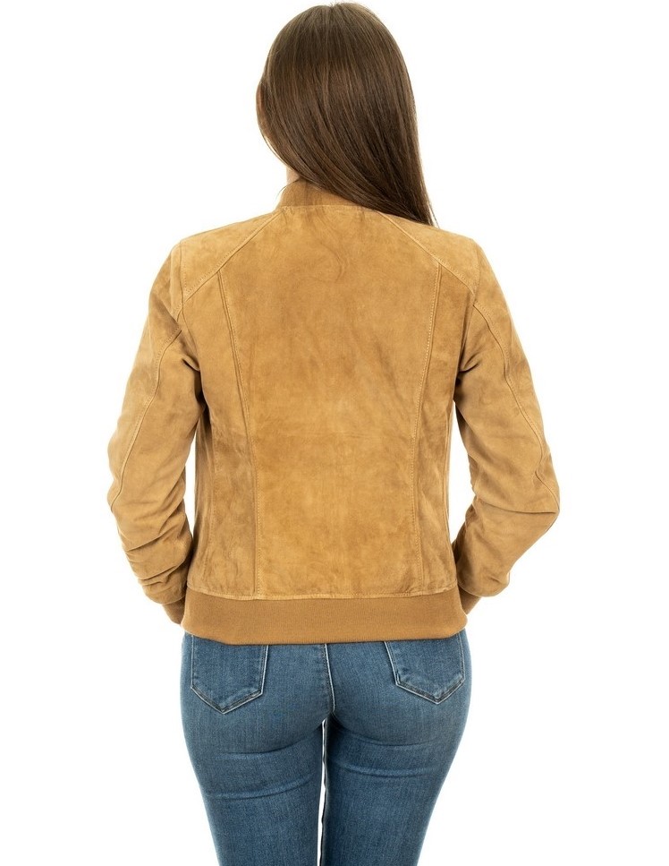 bomber da donna in vera pelle scamosciato camel