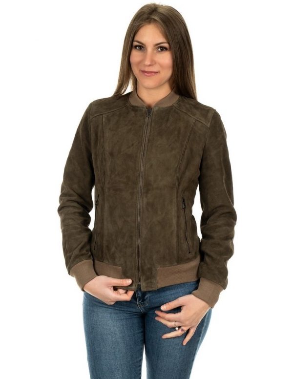 bomber da donna in vera pelle scamosciato fango