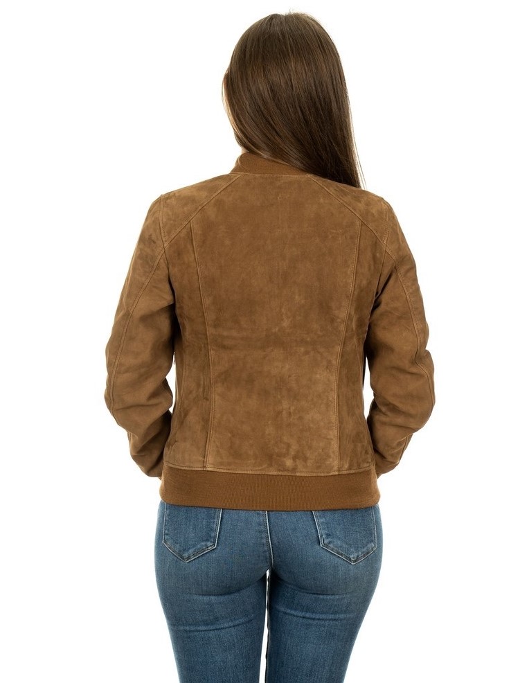 bomber da donna in vera pelle scamosciato miele